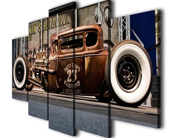 Old Vintage Car Boys Painting Printed on Canvas Wall Art Picture Home Décor Contemporary Artwork Split Canvas Birthday Gifts
