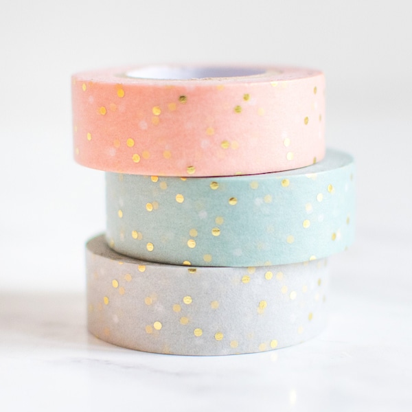 Gold dotted pastel washi tape set (Base price 0,43 EUR / m)