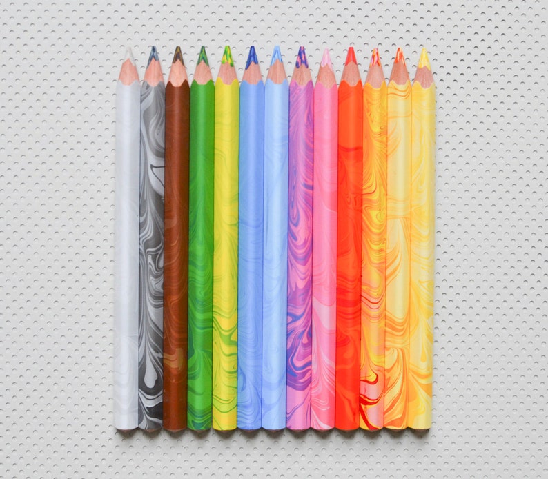 Marbled colored pencils marbleized pencils crayons multi-colored multi-color Koh-i-noor Magic