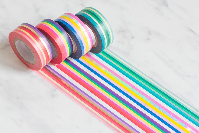 Rainbow holo washi tape with holographic stripes Base price image 1