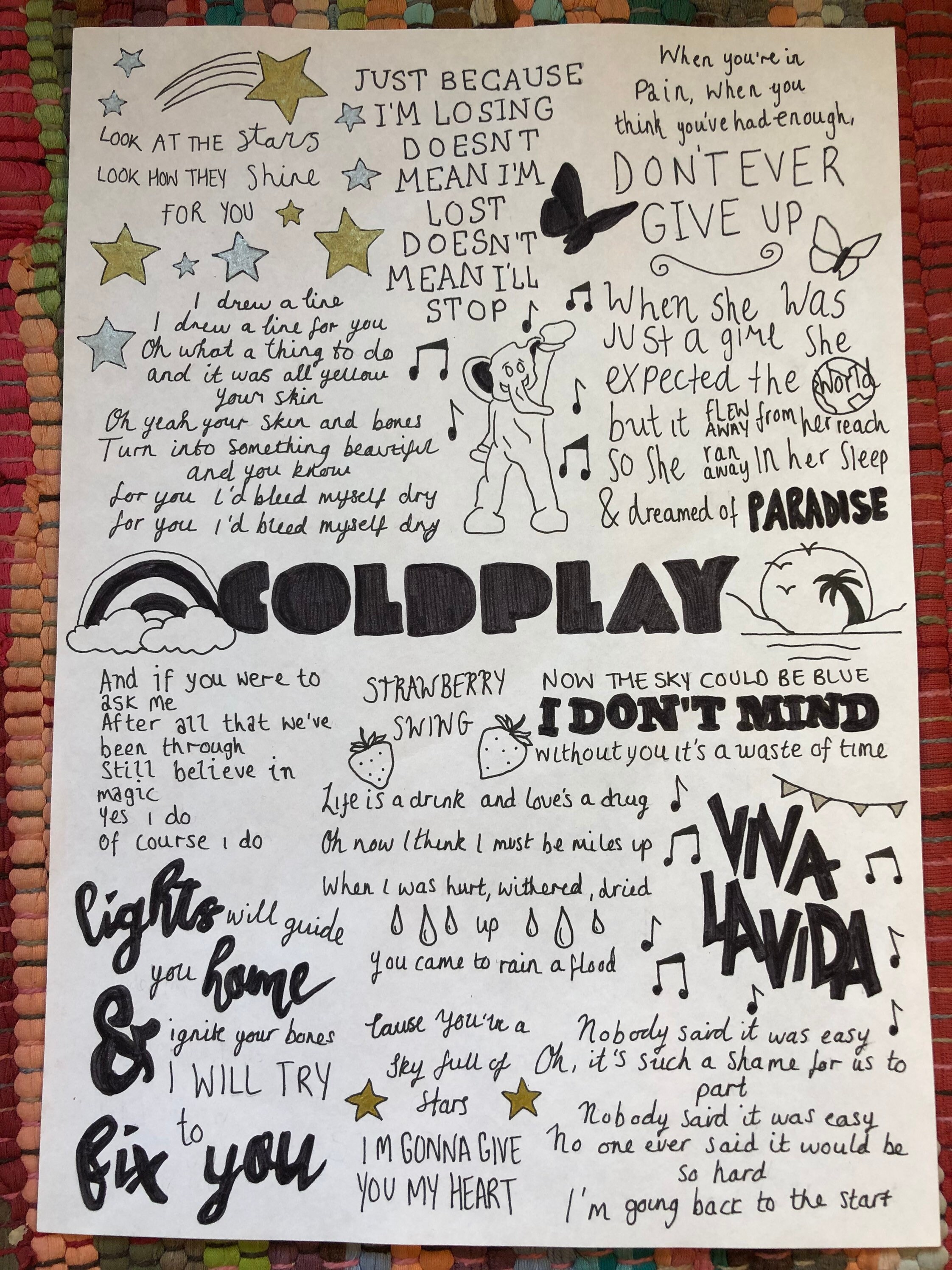Coldplay lyric poster Etsy