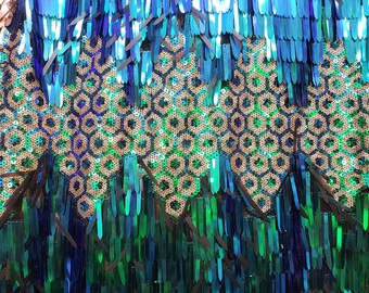 Iridescent Sword Shape Sequin on Mesh Base 54 inch Different Colors Sold by the Yard