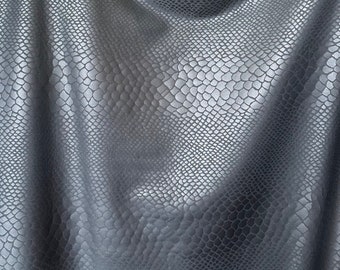 New Matte Black Reptile snake foil print poly Spandex Fabric 2 Way Stretch  -  Sold by the Yard.