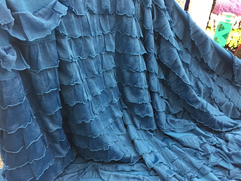 Teal Blue 2 inch Ruffle on Polyester, 54 inch, sold by the yard image 1