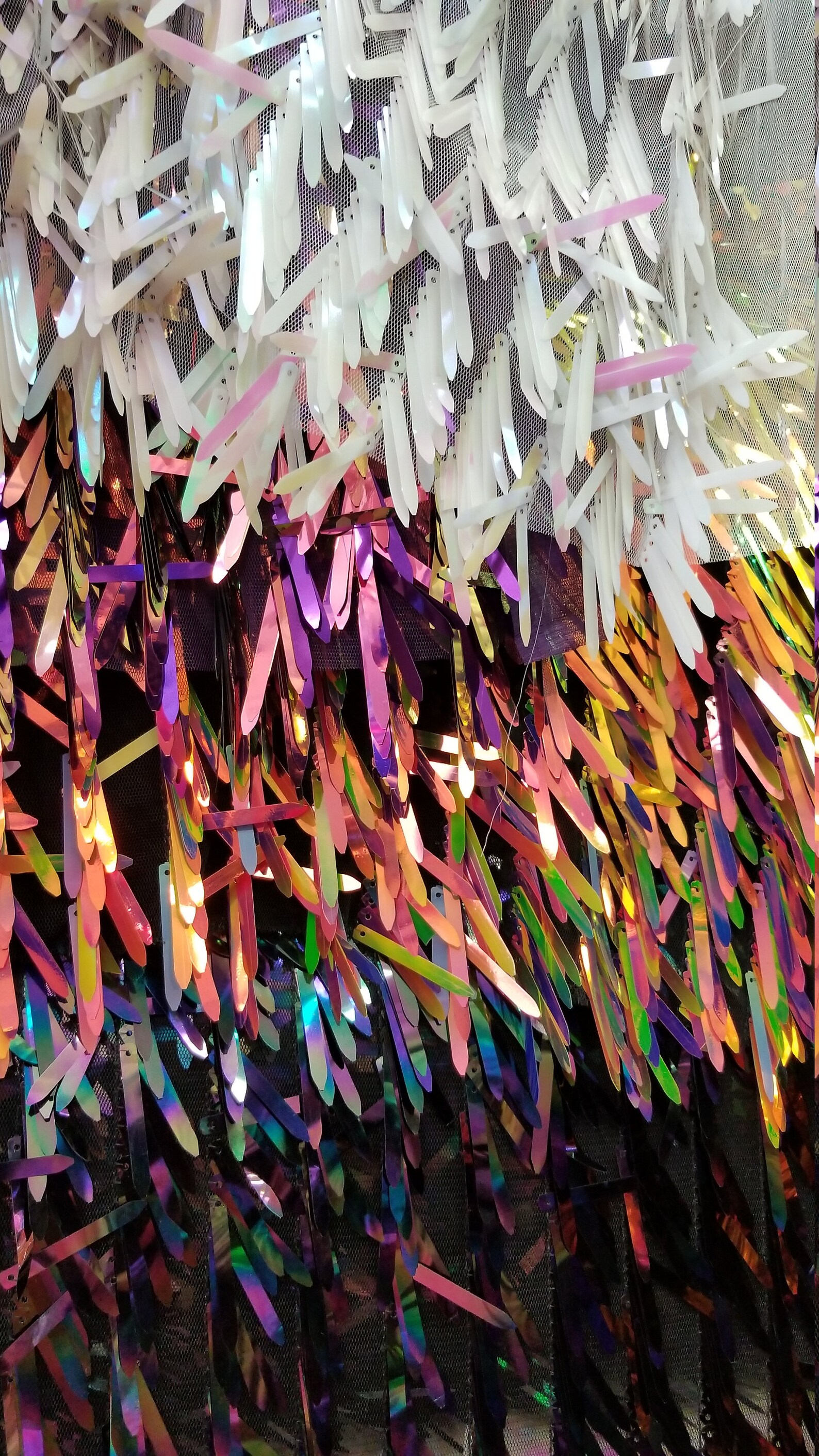 Iridescent sequin Swords Design on black mesh, Burning Man Costume Craft Fabric By The Yard. Silver main image 1