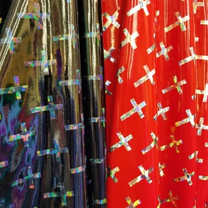 Hologram Crosses Over Latex Spandex, 60&quot; Fabric Sold by the Yard 2 Colors Available
