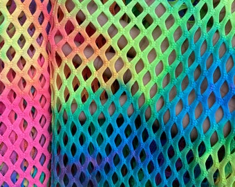 Rainbow Fishnet Fabric 4 way Stretch Fishnet fabric sold by the yard. 60” wide