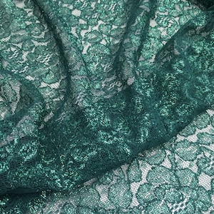 4 Wege Stretch Dunkelgrüne Metallic Spitze mit Beidseitigem Jakobsmuschelrand / Bulk Stock