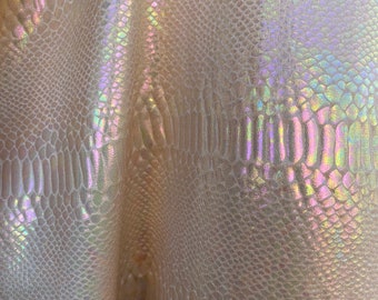 Iridescent Snake Foil Print on Light Nude Nylon Spandex Fabric 4 Way Stretch  -  Sold by the Yard