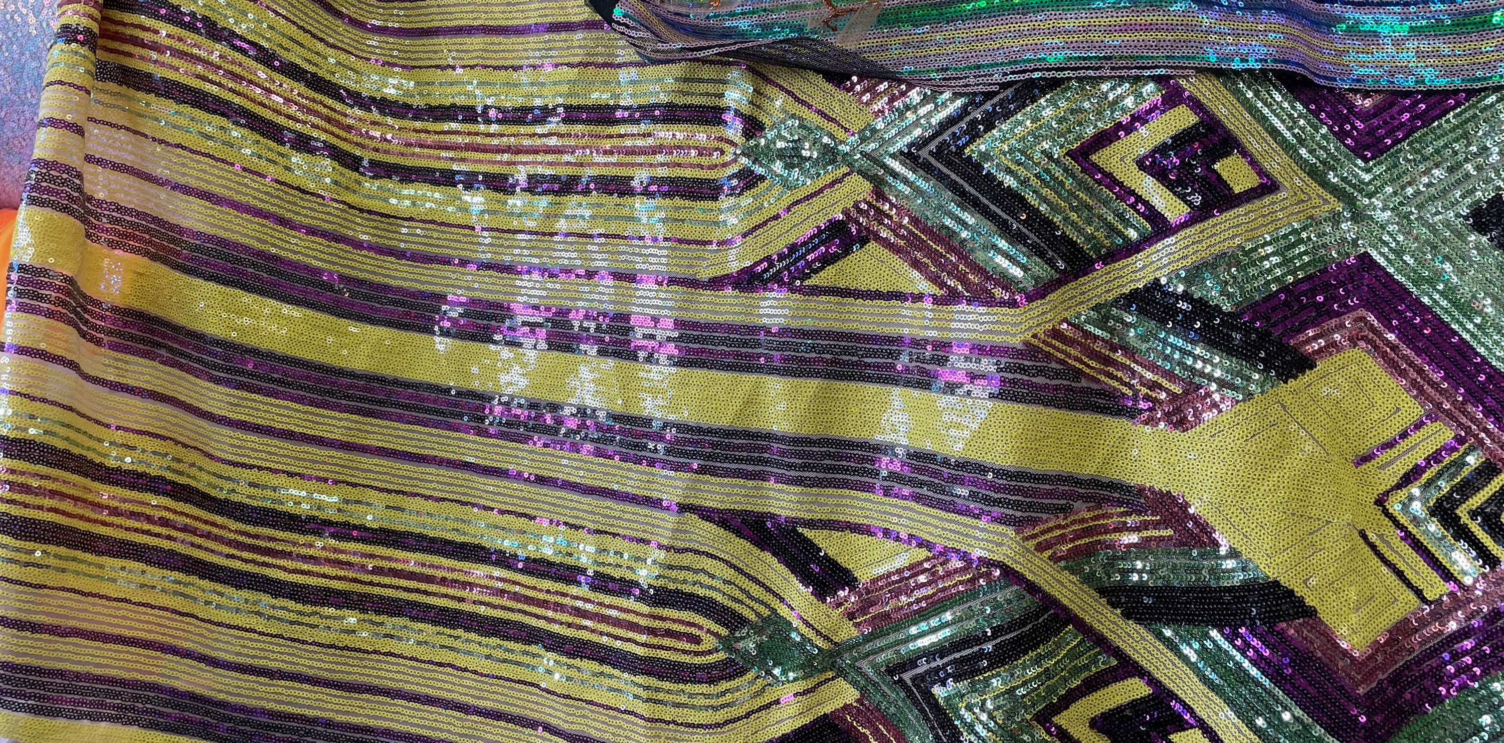 Sequins Color Combination New Geometric Design Sequins on Stretch Mesh Sold by the Yard. 2 Color ...
