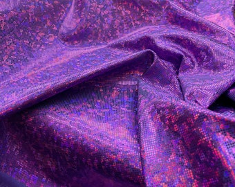 Metallic Purple Shattered glass hologram 4 way stretch nylon spandex fabric sold by yard