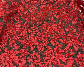 Red Sequin Beyonce Lace, High quality nude mesh Red sequins Flowers design 54" inch, sold by the yard
