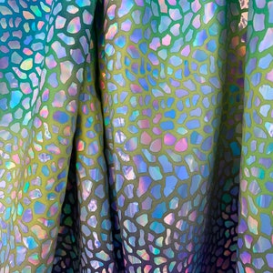 Iridescent Dragon  scales Foil on tie dye Fabric sold by the yard (stretch Fabric) 60”wide