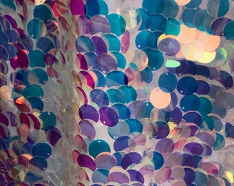 Shiny 20mm Iridescent  clear paillette sequin on mesh fabric new colors on sale now sold by yard