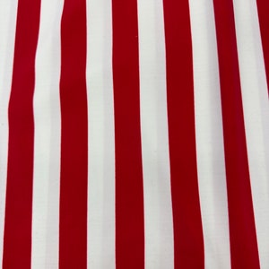 Red and white 1” stripes nylon spandex fabric 4 way Stretch. Sold by yard