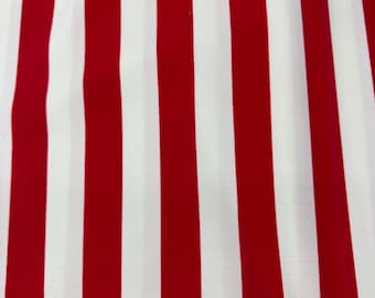 Red and white 1” stripes nylon spandex fabric 4 way Stretch. Sold by yard