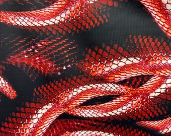 New snake red tie dye  snake print 4 way stretch fabric sold by yard