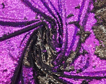 Shiny Black/Purple 5mm Flip Up Sequin on Spandex, 54" inch, sold by the yard