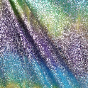 silver metalic Reptiles Print on Turquoise Yellow blue Nylon Spandex sold by the yard
