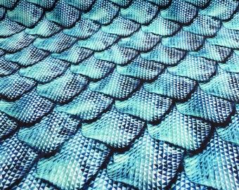 Aqua Mermaid scales nylon spandex 4 way stretch fabric sold by yard