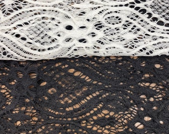 Black and white stretch Lace fabric 4 way stretch 54” wide/ sold by yard