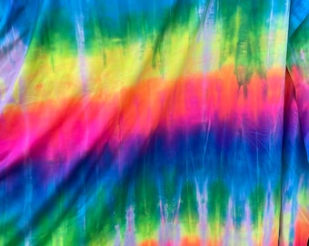 Tejido de nailon y spandex con teñido anudado arcoíris, elástico en 4 direcciones, se vende cortado a medida, 60" de ancho.