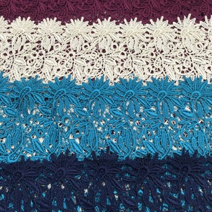 Guipure Lace Fabric By The Yard 48"/50" - Blue, Green, Ivory, White, Silver, Teal, Red, Pink, Purple, Turquoise, Navy, Black