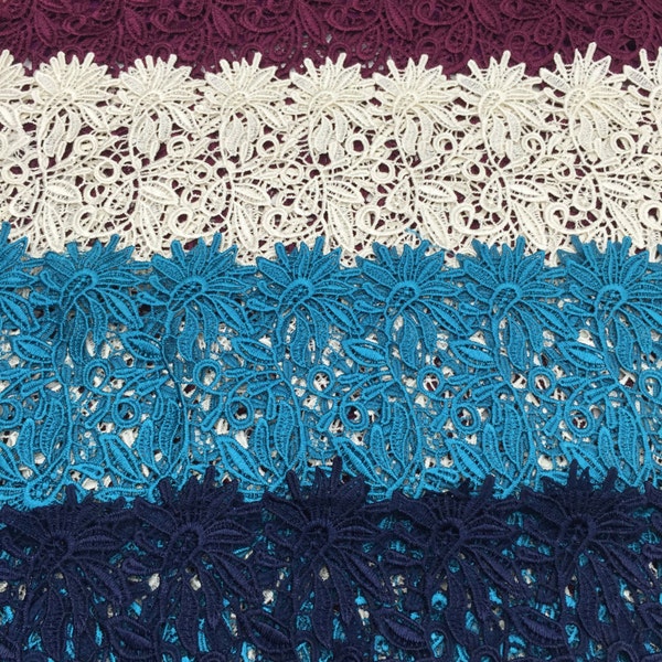 Tissu dentelle guipure par yard 48"/ 50 » - bleu, vert, ivoire, blanc, argent, turquoise, rouge, Rose, violet, Turquoise, marine, noir