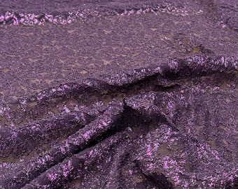 Dark purple metallic lurex  lace fabric 4 way stretch 54” wide fabric sold by yard