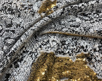 Sequins Snake Print/Gold Reversible Flip up sequins Fabric. Two tone flip up 5mm sequins- Fabric sold by yard (3 colors available)