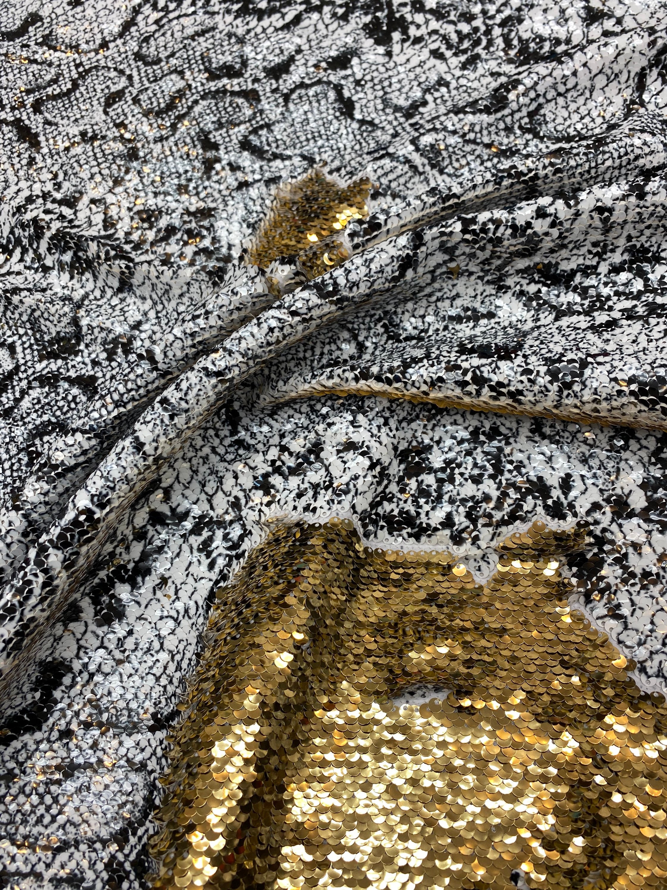Sequins Snake Print/gold Reversible Flip up Sequins Fabric. Two Tone ...