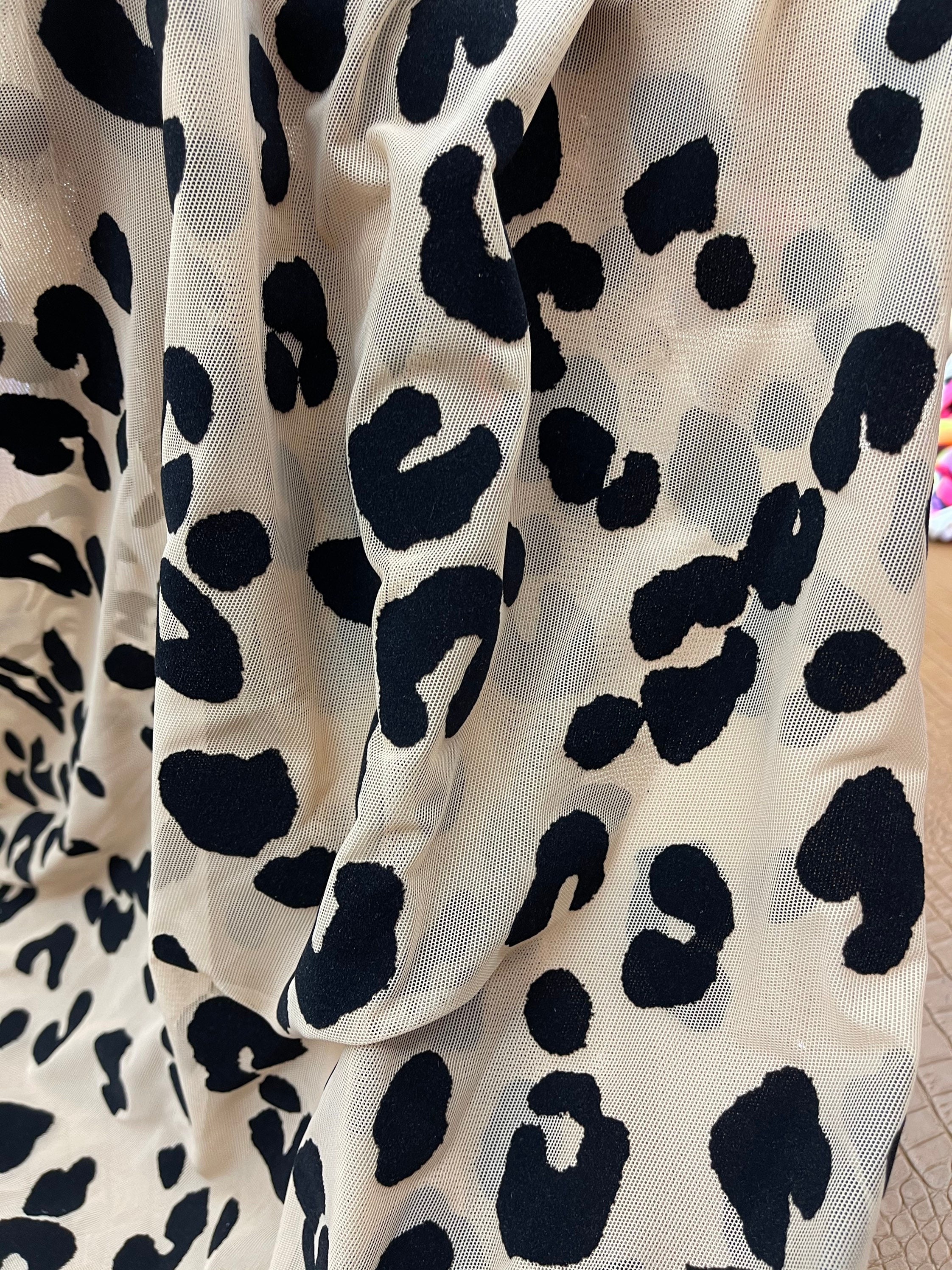 Velvet Flocking Black Leopard/ Nude Mesh Fabric 4 Way Stretch Etsy