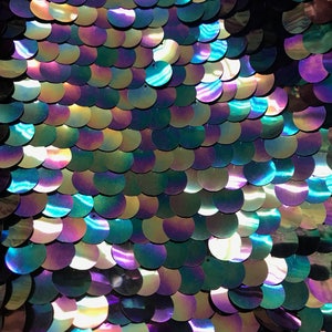 Shiny 20mm Black Iridescent paillette sequin on mesh fabric new colors on sale now sold by yard