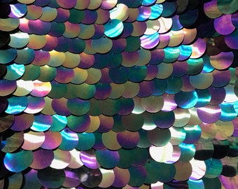 Glanzende 20 mm zwarte iriserende pailletten pailletten op mesh-stof nieuwe kleuren te koop nu verkocht op maat gesneden