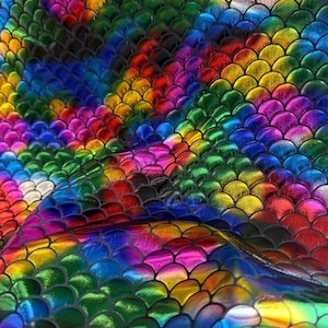 Rainbow Mermaid Scales 3/4&quot; inch on Spandex, 60&quot; inch, sold by the yard