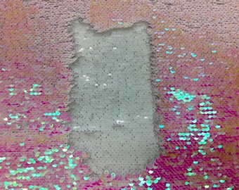 Iridescent/White 5mm Flip Up Sequin on Spandex, 54" inch, sold by the yard