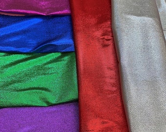 MULTIPLE COLORS Lame Stretch Metallic Fabric - Silver, , Fuchsia, Green etc. Lame stretch sold by yard. (45”wide)