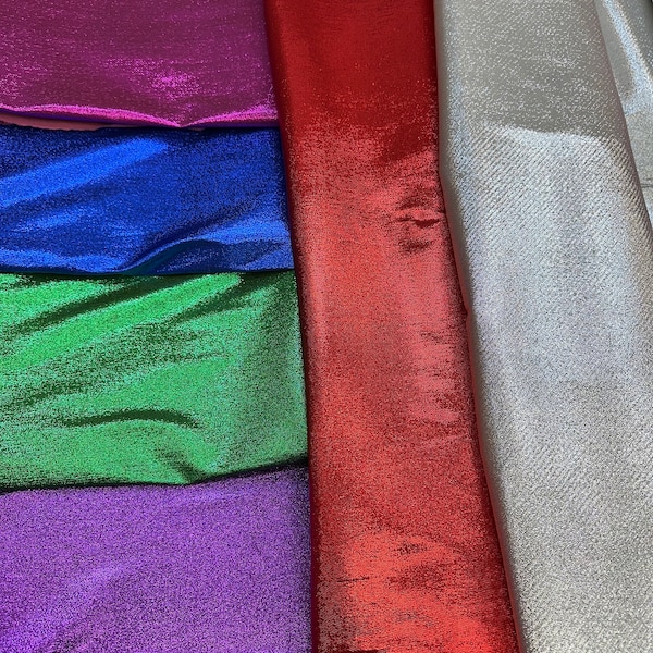 MULTIPLE COLORS Lame Stretch Metallic Fabric - Silver, , Fuchsia, Green etc. Lame stretch sold by yard. (45”wide)