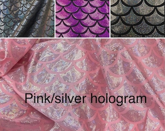 Mermaid fish scales 4 Way Stretch Jumbo Size Hologram Fabric on Nylon Spandex, MULTIPLE COLORS, sold by the yard