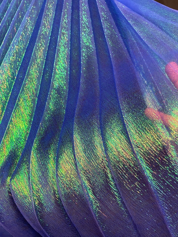 Sunburst-pleated iridescent organza fabric. Wing style organza. Fabric sold by piece
