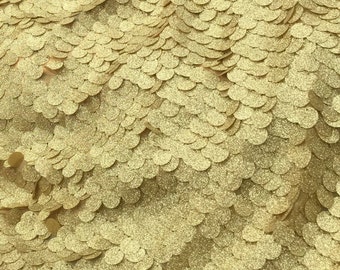 Glitter Gold 20mm Paillette Paillette Paillette op Mesh / verkocht op maat