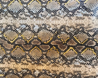 Natural Snake Print Vinyl Fabric Gold/Black Faux Viper Snake Skin Vinyl-Faux Leather - Upholstery - Sold by The Yard.