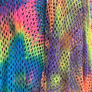 Tie Dye Fishnet Nylon Spandex 4 way stretch 60" wide, 4 colors available. Fabric sold by the yard
