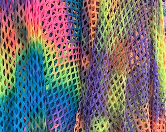 Tie Dye Fishnet Nylon Spandex 4 way stretch 60" wide, 4 colors available. Fabric sold by the yard