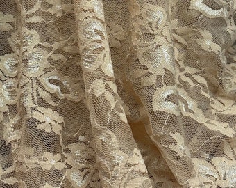 4 way Stretch Nude lace flower design sold by yard 60” wide