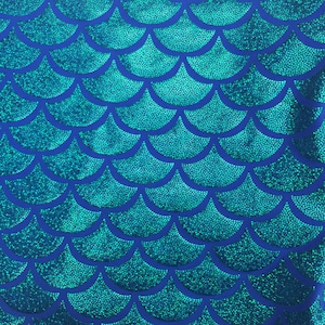 Ocean Blue Mermaid 4 Way Stretch Jumbo Size Hologram Fabric on Nylon Spandex, MULTIPLE COLORS, sold by the yard