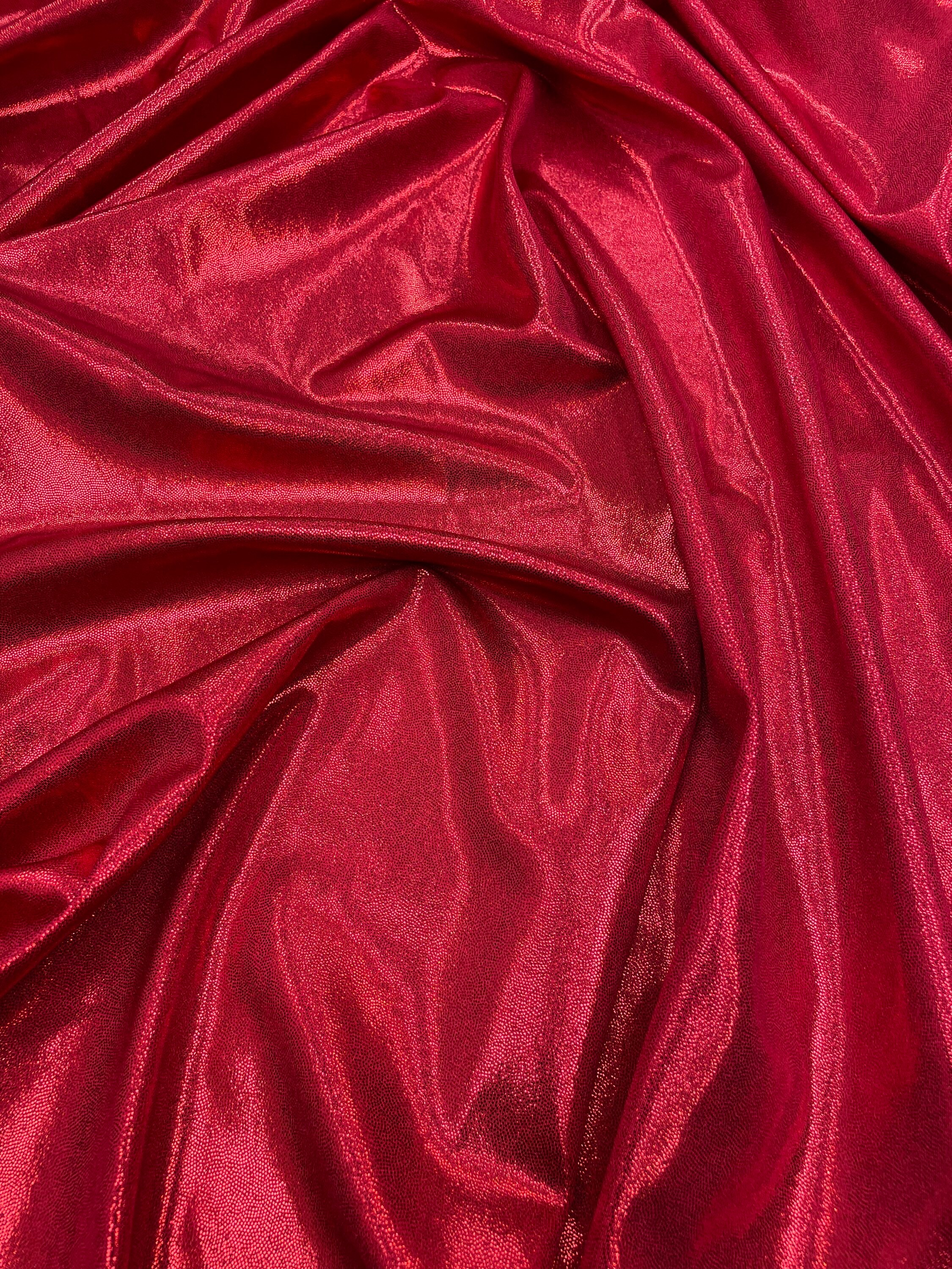 Red Metallic Foggy Foil Nylon Spandex 4 Way Stretch Fabric Sold by