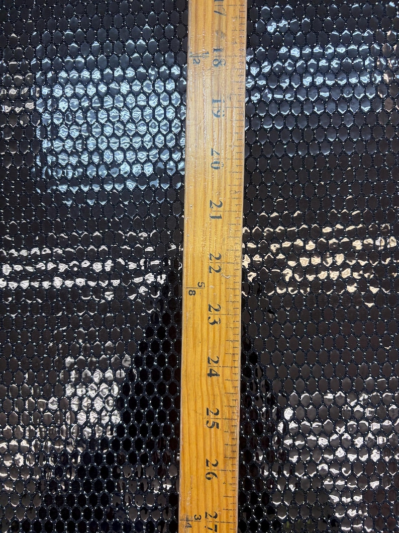 Black Honeycomb Sequins on silver and black Spandex lurex fabric , 58/60 inch wide, sold by the yard. 2 way stretch image 2