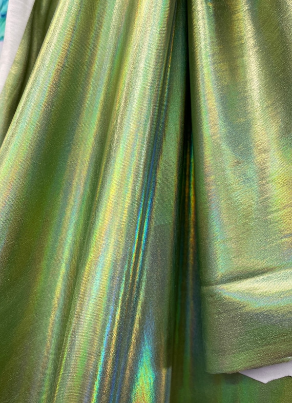 Green Iridescent Metallic Foil 4 Way Stretch Fabric Sold by Yard 60 Wide 