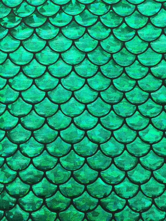Mermaid Fish Scales Green on Black spandex 4 Way Stretch Foil | Etsy
